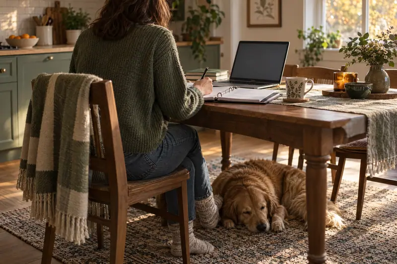 Éducatrice canine en séance avec un chien, carnet de formation en main