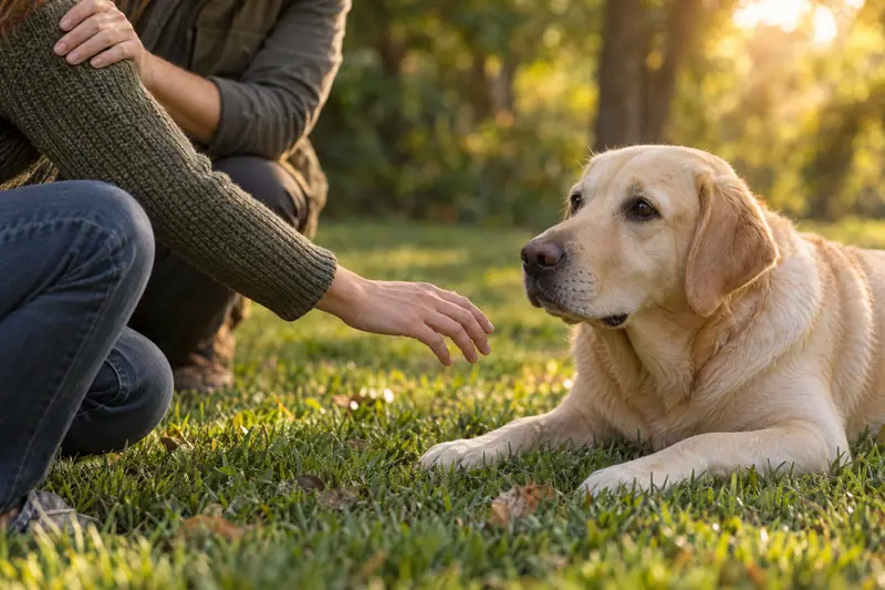 Personne qui observe un chien calme à distance, en toute sécurité